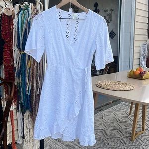 Japna dress. white midi size small. white eyelet tie dress